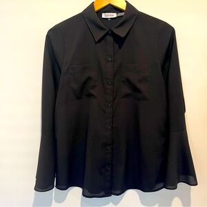 Calvin Klein Women’s Long Sleeve Black Dressy Casual Blouse Bell Sleeves Small